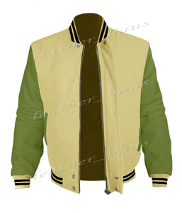 Original American Varsity Green Leather Sleeve Letterman College Baseball Women Wool Jackets #GRSL-BSTR-BZ