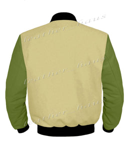 Original American Varsity Green Leather Sleeve Letterman College Baseball Women Wool Jackets #GRSL-BBAND-BZ