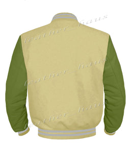 Original American Varsity Green Leather Sleeve Letterman College Baseball Women Wool Jackets #GRSL-GYSTR-BZ