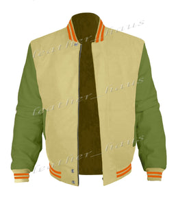 Original American Varsity Green Leather Sleeve Letterman College Baseball Men Wool Jackets #GRSL-ORSTR-BZ