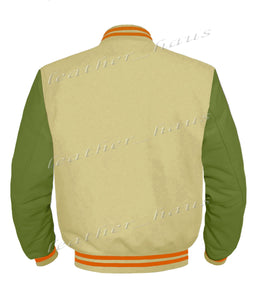 Original American Varsity Green Leather Sleeve Letterman College Baseball Women Wool Jackets #GRSL-ORSTR-BZ