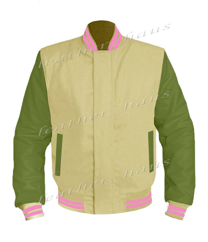 Original American Varsity Green Leather Sleeve Letterman College Baseball Men Wool Jackets #GRSL-PKSTR-BZ