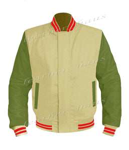 Original American Varsity Green Leather Sleeve Letterman College Baseball Kid Wool Jackets #GRSL-RSTR-BZ