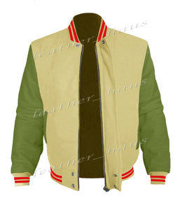 Original American Varsity Green Leather Sleeve Letterman College Baseball Men Wool Jackets #GRSL-RSTR-BZ