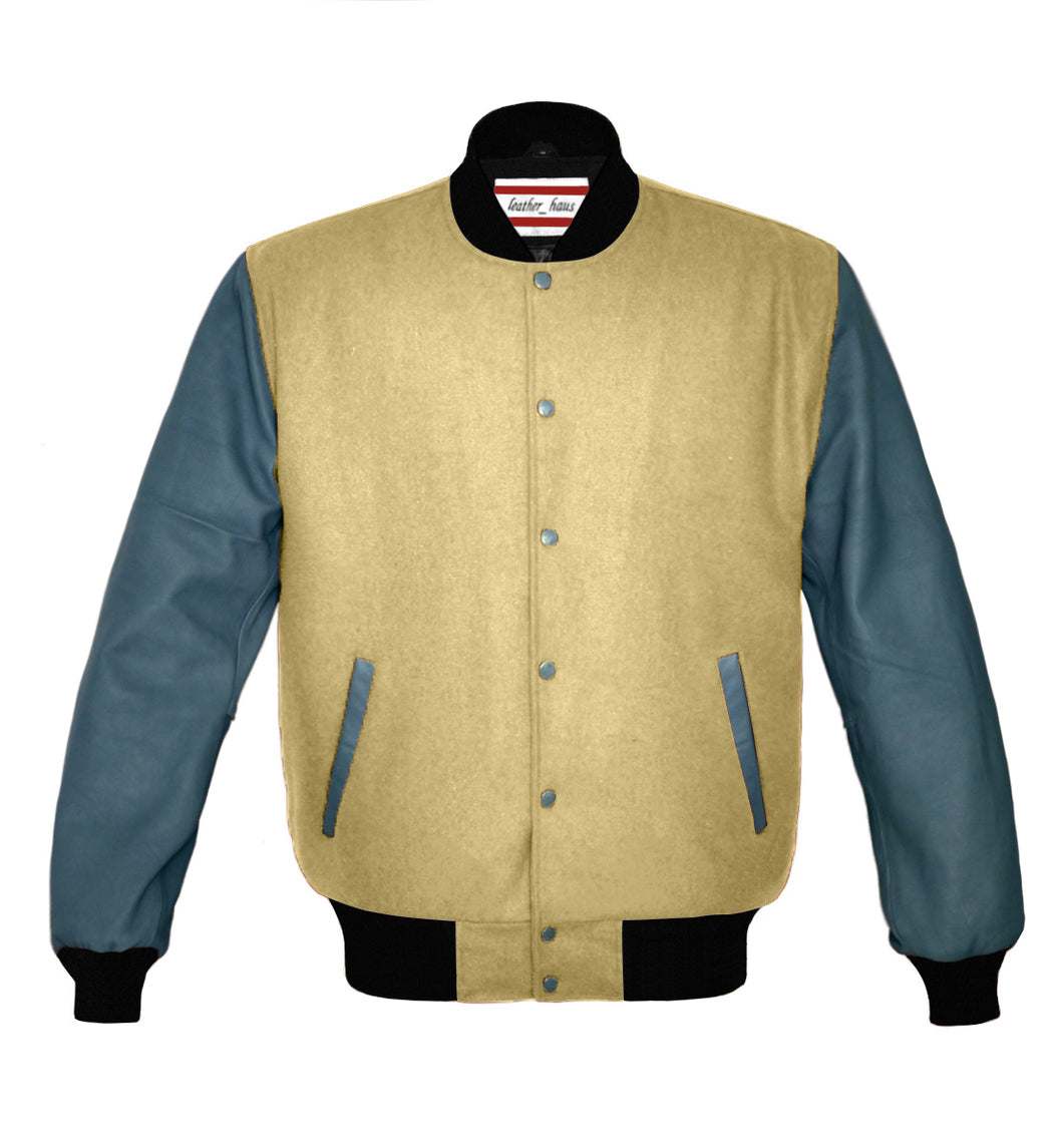 Original American Varsity Real Grey Leather Letterman College Baseball Men Wool Jackets #GYSL-BSTR-GYB-BBAND