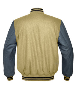 Superb Genuine Grey Leather Sleeve Letterman College Varsity Men Wool Jackets #GYSL-BSTR-BB