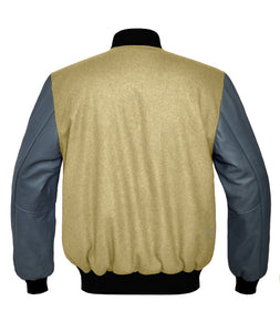 Original American Varsity Real Grey Leather Letterman College Baseball Men Wool Jackets #GYSL-BSTR-BB-BBAND