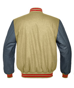 Superb Genuine Grey Leather Sleeve Letterman College Varsity Men Wool Jackets #GYSL-RSTR-RB
