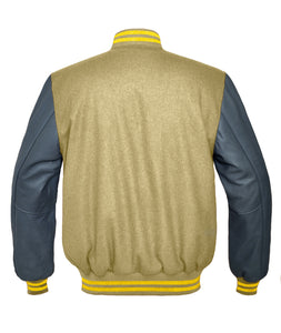 Superb Genuine Grey Leather Sleeve Letterman College Varsity Men Wool Jackets #GYSL-YSTR-YB