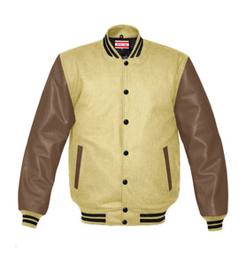 Original American Varsity Light Brown Leather Sleeve Letterman College Baseball Kid Wool Jackets #LBRSL-BSTR-BB