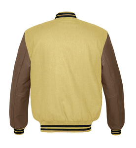 Original American Varsity Light Brown Leather Sleeve Letterman College Baseball Women Wool Jackets #LBRSL-BSTR-BB