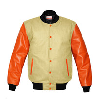 Load image into Gallery viewer, Original American Varsity Real Orange Leather Letterman College Baseball Women Wool Jackets #ORSL-BSTR-OB-Bband