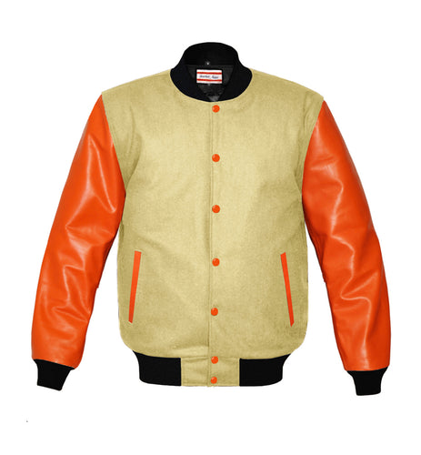 Original American Varsity Real Orange Leather Letterman College Baseball Women Wool Jackets #ORSL-BSTR-OB-Bband