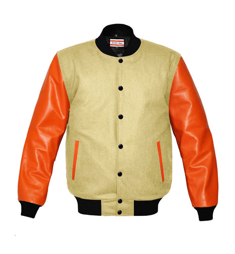 Original American Varsity Real Orange Leather Letterman College Baseball Men Wool Jackets #ORSL-BSTR-BB-Bband