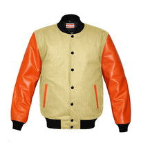 Load image into Gallery viewer, Original American Varsity Real Orange Leather Letterman College Baseball Women Wool Jackets #ORSL-BSTR-BB-Bband