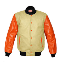 Load image into Gallery viewer, Original American Varsity Real Orange Leather Letterman College Baseball Kid Wool Jackets #ORSL-BSTR-OB-Bband