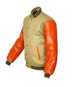 Superb Genuine Orange Leather Sleeve Letterman College Varsity Men Wool Jackets #ORSL-BSTR-OB
