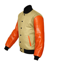 Load image into Gallery viewer, Original American Varsity Real Orange Leather Letterman College Baseball Women Wool Jackets #ORSL-BSTR-BB-Bband