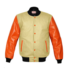 Original American Varsity Real Orange Leather Letterman College Baseball Men Wool Jackets #ORSL-BSTR-OB-Bband