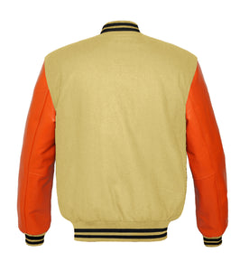 Superb Genuine Orange Leather Sleeve Letterman College Varsity Women  Wool Jackets #ORSL-BSTR-OB