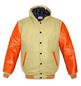 Superb Genuine Orange Leather Sleeve Letterman College Varsity Kid Wool Jackets #ORSL-ORSTR-BB-H