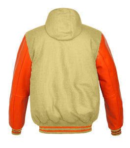 Superb Genuine Orange Leather Sleeve Letterman College Varsity Women Wool Jackets #ORSL-ORSTR-ORB-H
