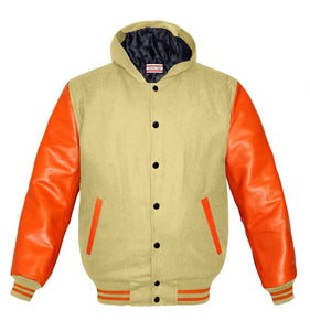 Superb Genuine Orange Leather Sleeve Letterman College Varsity Women Wool Jackets #ORSL-ORSTR-BB-H