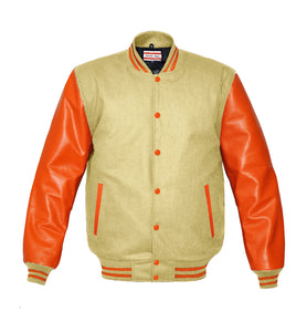 Superb Genuine Orange Leather Sleeve Letterman College Varsity Men Wool Jackets #ORSL-ORSTR-OB