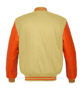 Superb Genuine Orange Leather Sleeve Letterman College Varsity Women Wool Jackets #ORSL-ORSTR-OB