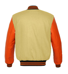 Original American Varsity Real Orange Leather Letterman College Baseball Women Wool Jackets #ORSL-ORSTR-BB-BBand