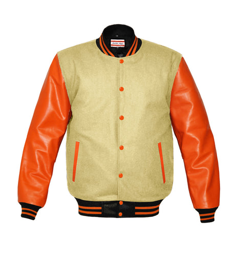 Original American Varsity Real Orange Leather Letterman College Baseball Women Wool Jackets #ORSL-ORSTR-OB-BBand