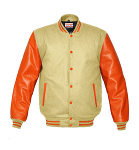 Superb Genuine Orange Leather Sleeve Letterman College Varsity Kid Wool Jackets #ORSL-ORSTR-OB