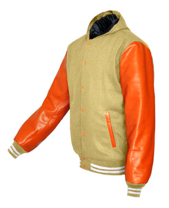 Superb Genuine Orange Leather Sleeve Letterman College Varsity Women Wool Jackets #ORSL-WSTR-OB-H