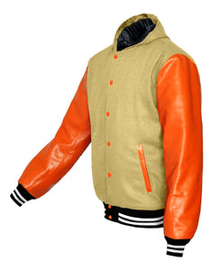 Superb Orange Leather Sleeve Original American Varsity Letterman College Baseball Women Wool Hoodie Jackets #ORSL-WSTR-OB-H-BBand