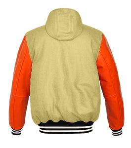 Superb Orange Leather Sleeve Original American Varsity Letterman College Baseball Men Wool Hoodie Jackets #ORSL-WSTR-OB-H-BBand