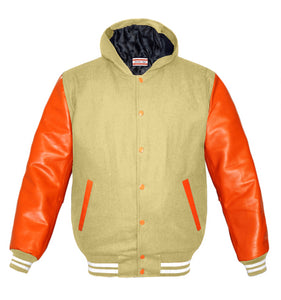 Superb Genuine Orange Leather Sleeve Letterman College Varsity Women Wool Jackets #ORSL-WSTR-OB-H