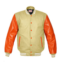 Load image into Gallery viewer, Superb Genuine Orange Leather Sleeve Letterman College Varsity Men Wool Jackets #ORSL-WSTR-OB