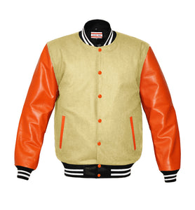 Original American Varsity Real Orange Leather Letterman College Baseball Men Wool Jackets #ORSL-WSTR-OB-BBand