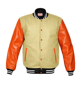Original American Varsity Real Orange Leather Letterman College Baseball Kid Wool Jackets #ORSL-WSTR-OB-BBand