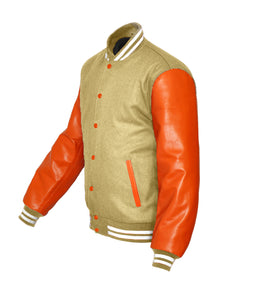 Superb Genuine Orange Leather Sleeve Letterman College Varsity Men Wool Jackets #ORSL-WSTR-OB