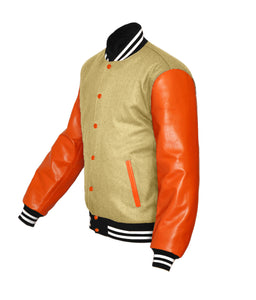 Original American Varsity Real Orange Leather Letterman College Baseball Men Wool Jackets #ORSL-WSTR-OB-BBand