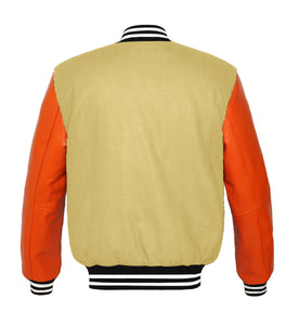 Original American Varsity Real Orange Leather Letterman College Baseball Women Wool Jackets #ORSL-WSTR-OB-BBand