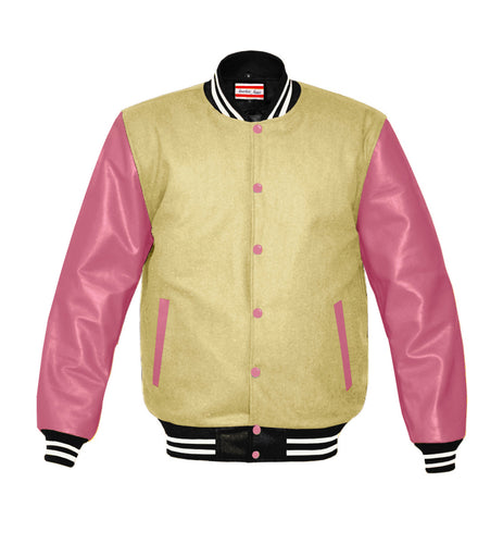 Original American Varsity Real Pink Leather Letterman College Baseball Women Wool Jackets #PKSL-WSTR-PKB-BBand