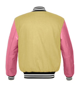 Original American Varsity Real Pink Leather Letterman College Baseball Men Wool Jackets #PKSL-WSTR-WB-BBand