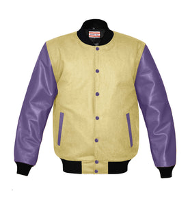 Original American Varsity Real Purple Leather Letterman College Baseball Men Wool Jackets #PRSL-BSTR-PRB-Bband