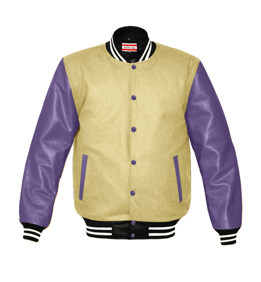 Original American Varsity Real Purple Leather Letterman College Baseball Women Wool Jackets #PRSL-WSTR-PRB-BBand