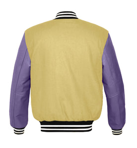 Original American Varsity Real Purple Leather Letterman College Baseball Women Wool Jackets #PRSL-WSTR-PRB-BBand