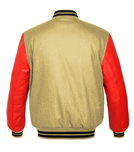 Original American Varsity Real Red Leather Letterman College Baseball Men Wool Jackets #RSL-BSTR-BB