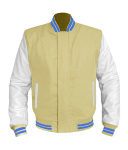 Original American Varsity White Leather Sleeve Letterman College Baseball Kid Wool Jackets #WSL-BLSTR-BZ