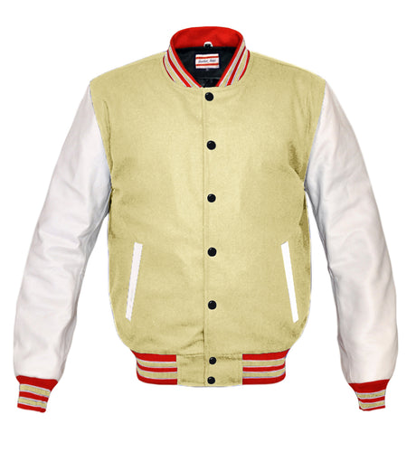 Superb Genuine White Leather Sleeve Letterman College Varsity Men Wool Jackets #WSL-RWSTR-BB